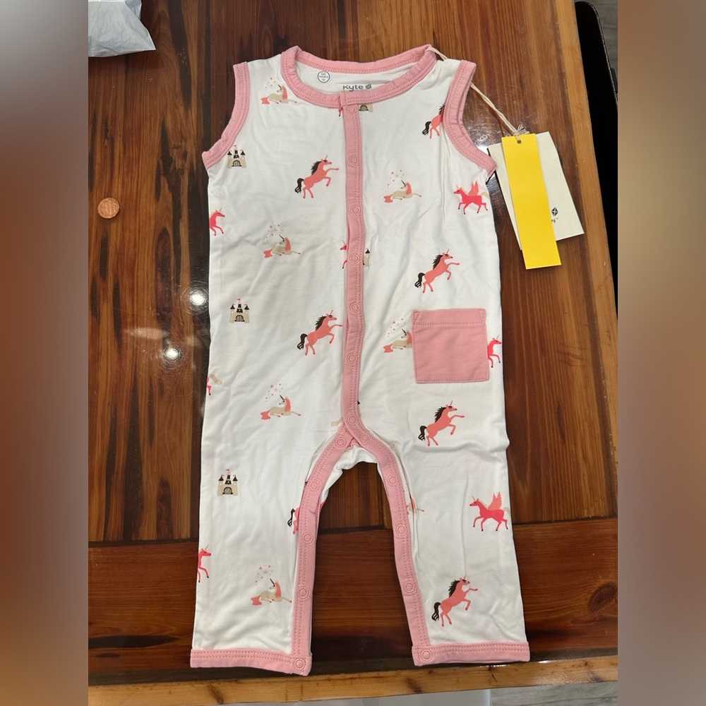 Kyte Baby sleeveless romper in unicorn
